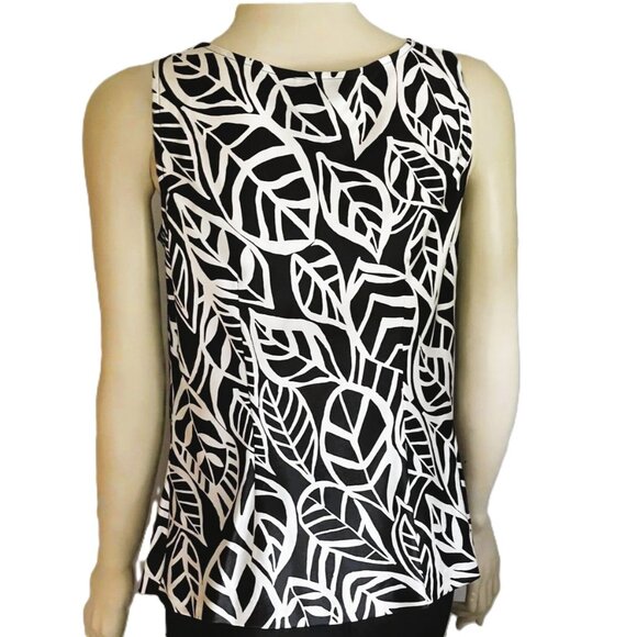 Talbots Vintage Pure Silk Cowl Neck Black White Leaf Print Sleeveless Blouse 6 - Picture 3 of 12